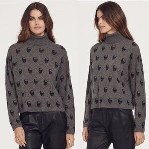 360 Cashmere Skull Cashmere Gray Turtleneck Maclin Sweater Medium 2749
